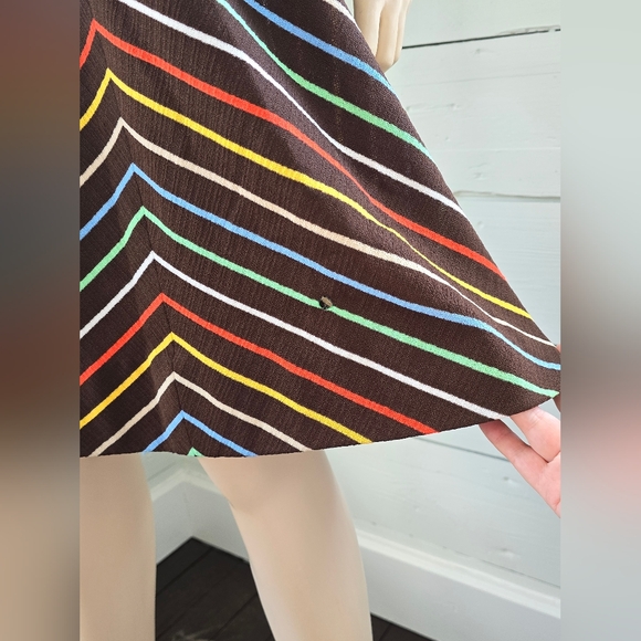 Vntg 70's Nardis Of Dallas Multi Color Striped Asymmetrical women's Day Dress - Picture 5 of 7